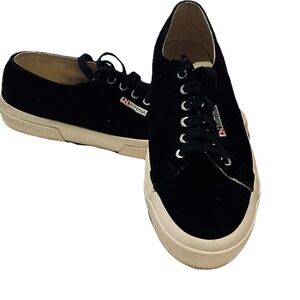Superga Cotu Classic Womens Shoes Size 8.5 Black Velvet Lace Up Casual Sneaker
